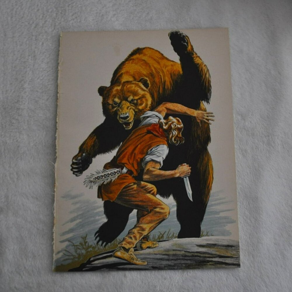 Grizzly Bear 1950s wildlife book illustration bookplate Lee Ames vintage print
